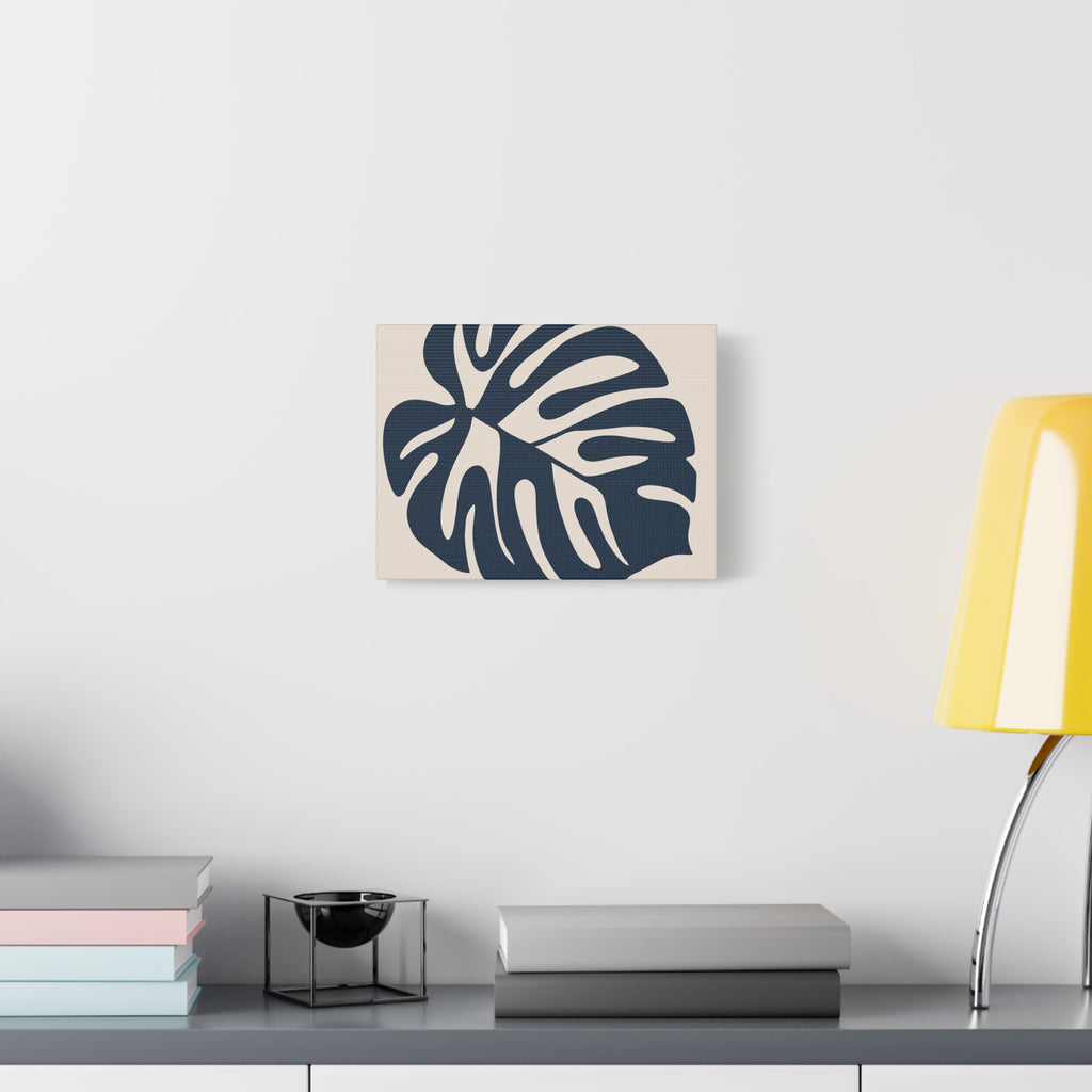 Monstera Leaf Navy Canvas Wall Art — Minimalist Botanical Matte Print
