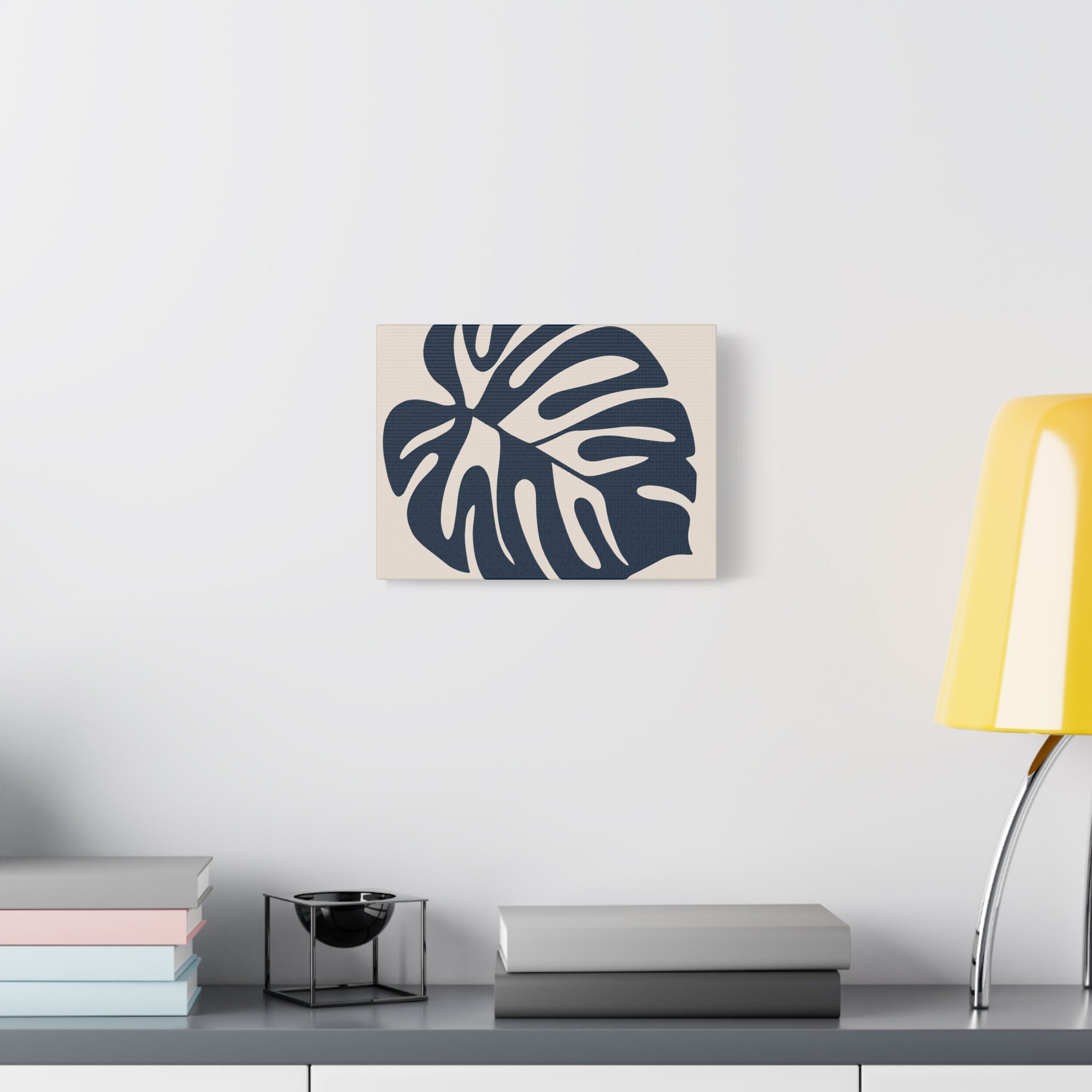 Monstera Leaf Navy Canvas Wall Art — Minimalist Botanical Matte Print