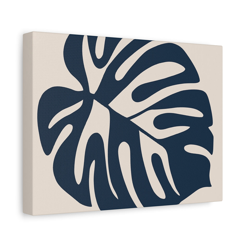 Monstera Leaf Navy Canvas Wall Art — Minimalist Botanical Matte Print