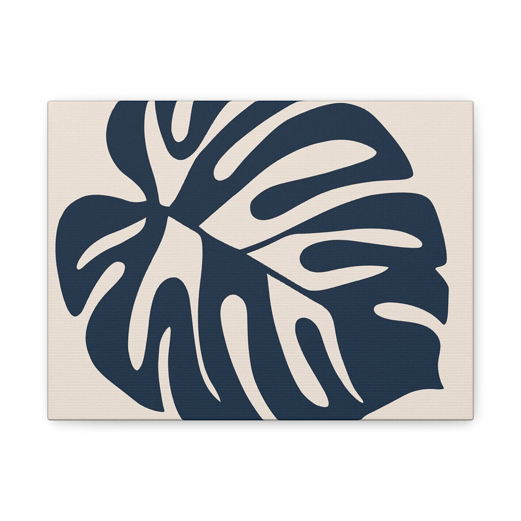 Monstera Leaf Navy Canvas Wall Art — Minimalist Botanical Matte Print