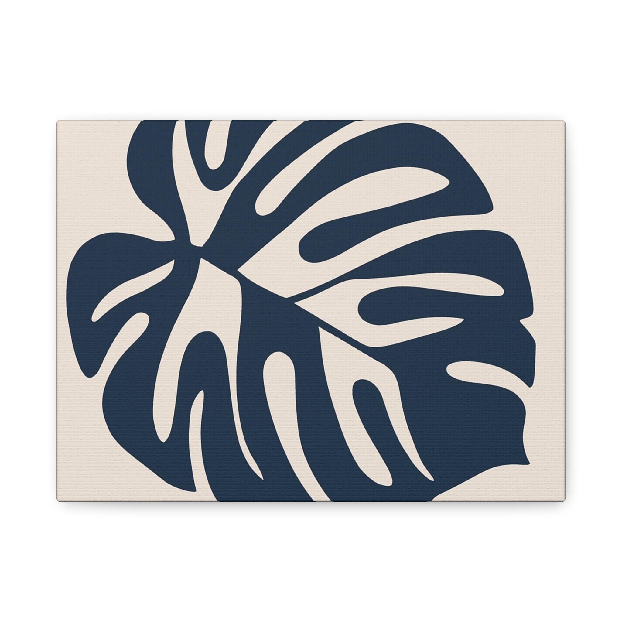 Monstera Leaf Navy Canvas Wall Art — Minimalist Botanical Matte Print